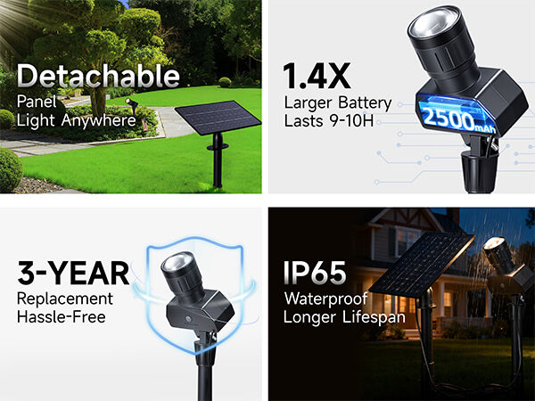 Outdoor Solar Spotlights, Adjustable Beam Focus, Separate Panel, LED Warm White & Daylight Selectable (3102) - Features Mobile 2