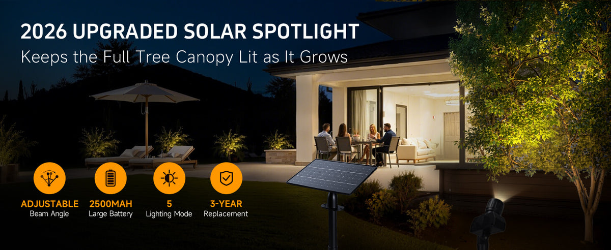 Outdoor Solar Spotlights, Adjustable Beam Focus, Separate Panel, LED Warm White & Daylight Selectable (3102) - Hero Desktop 1