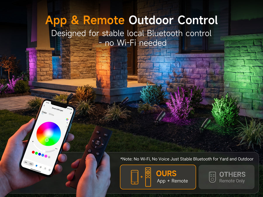 Gardenreet RGBCW Aluminum Spotlight 4 Pack- Lamp Ready 12V Smart Low Voltage LED 2700K-6500K with App & Remote Control (9106) - Features Mobile 3