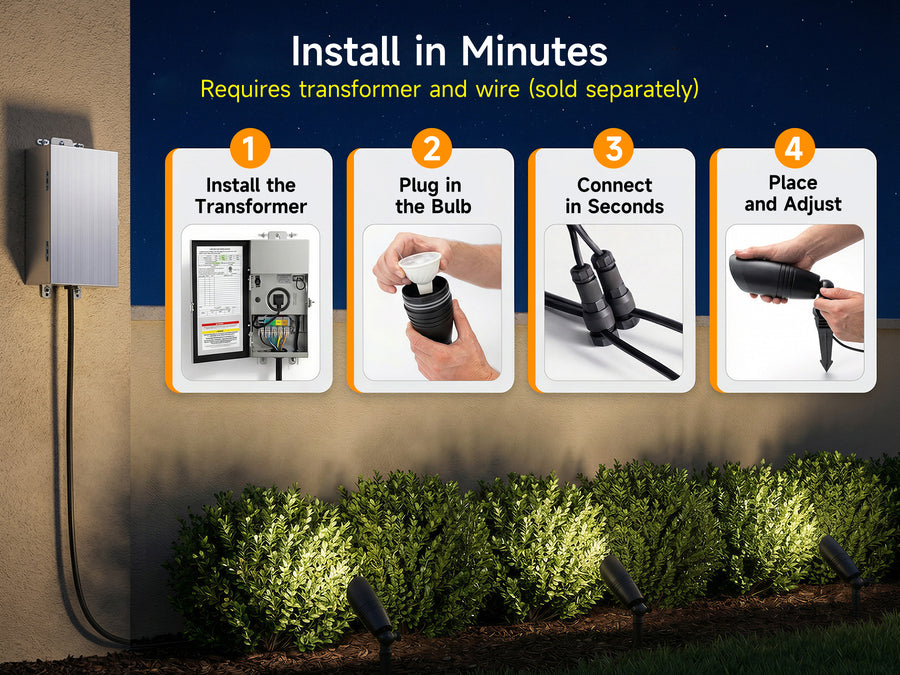 Gardenreet RGBCW Aluminum Spotlight 4 Pack- Lamp Ready 12V Smart Low Voltage LED 2700K-6500K with App & Remote Control (9106) - Package Install QA Mobile 1