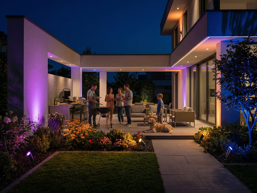 Gardenreet RGBCW Aluminum Spotlight 4 Pack- Lamp Ready 12V Smart Low Voltage LED 2700K-6500K with App & Remote Control (9106) - Application Mobile 4