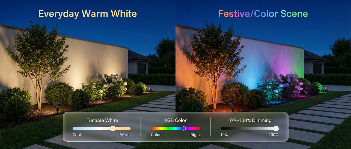Gardenreet RGBCW Aluminum Spotlight 4 Pack- Lamp Ready 12V Smart Low Voltage LED 2700K-6500K with App & Remote Control (9106) - Features Desktop 1