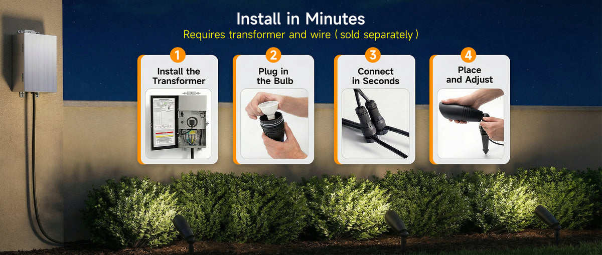 Gardenreet RGBCW Aluminum Spotlight 4 Pack- Lamp Ready 12V Smart Low Voltage LED 2700K-6500K with App & Remote Control (9106) - Package Install QA Desktop 1